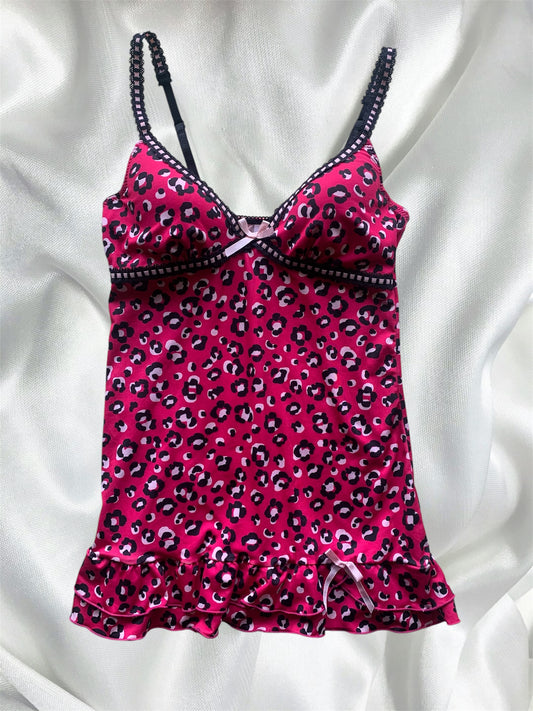 Pink leopard black mini dress size small