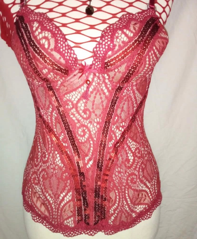 Red sequin corset