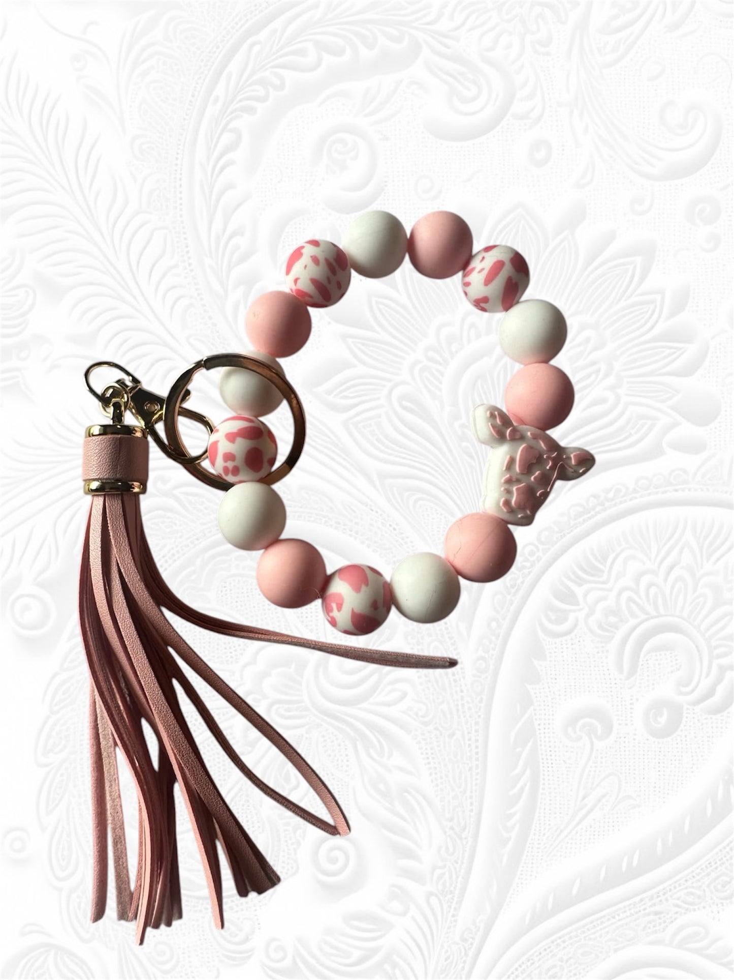 Beads by Shan pink cow braclet/keychain