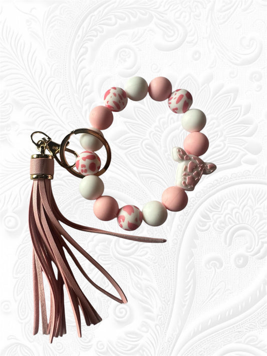 Beads by Shan pink cow braclet/keychain